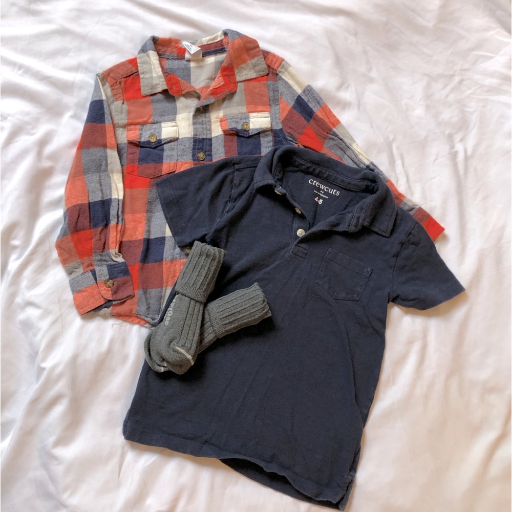 Crewcuts & Healthtex Button Down Orange , Gray Plaid Checkered Navy Polo